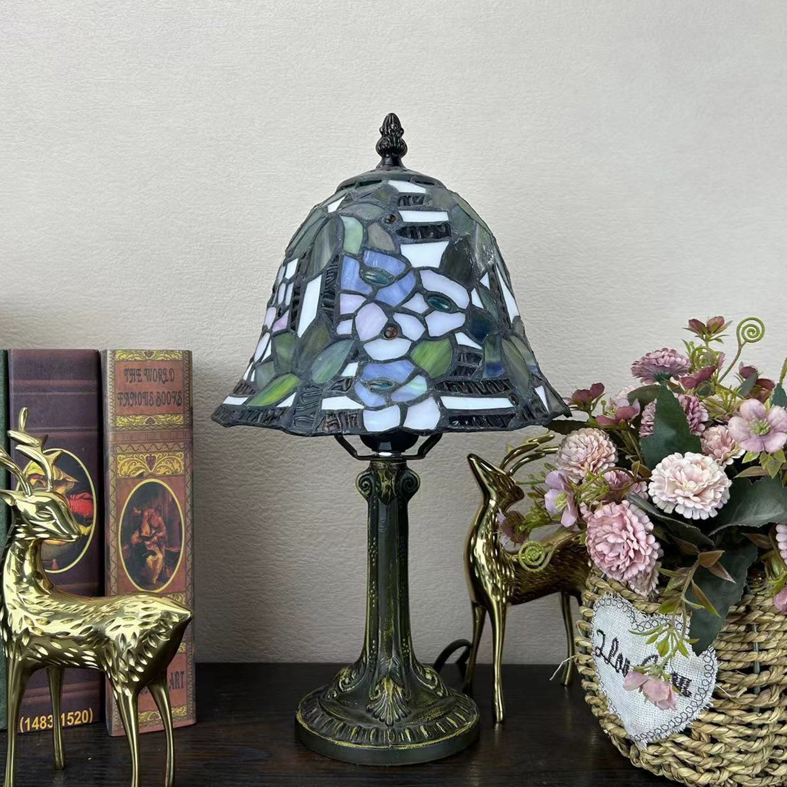 Alloy Glass Dome Flower Table Lamp