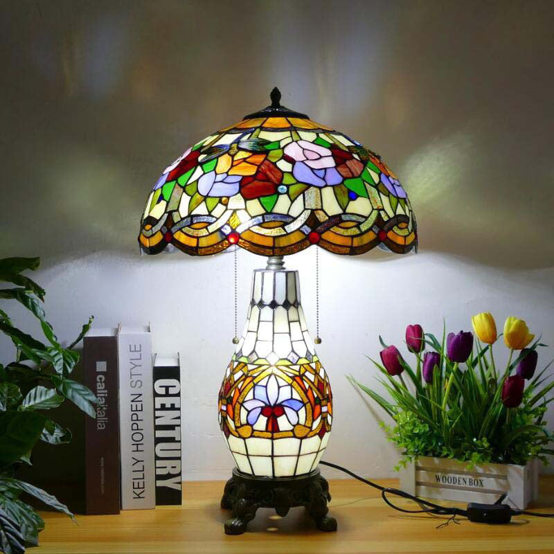 Baroque Umbrella Resin Stained 3-Light Table Lamp