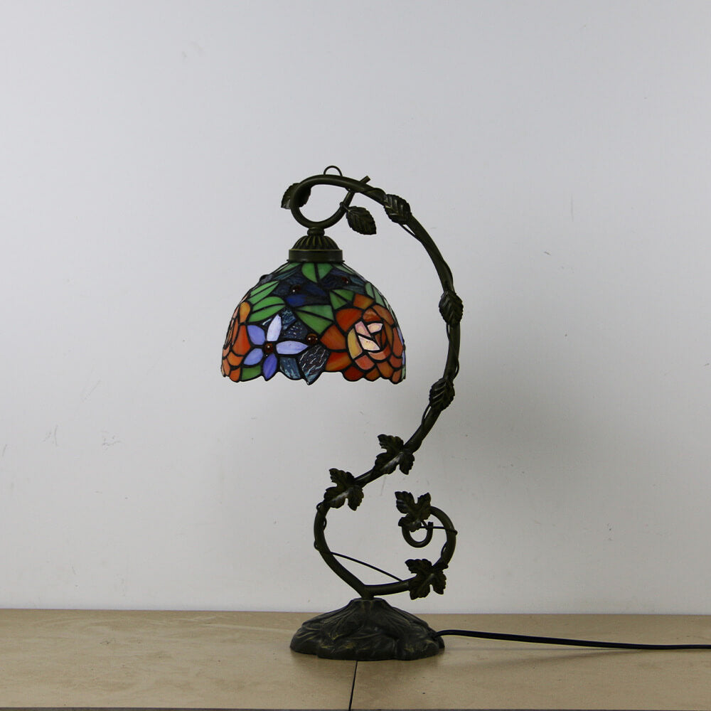 Rose Stained Glass Vine Table Lamp