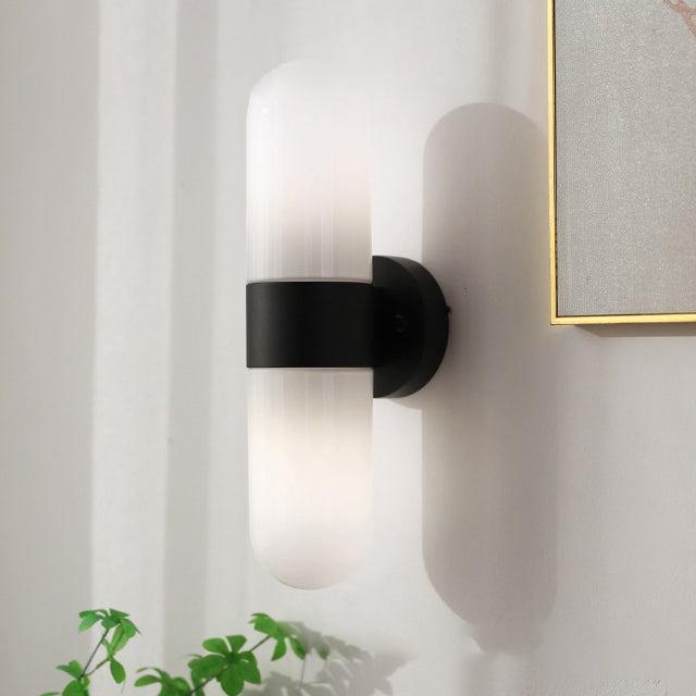 Capsule Iron Glass Bedroom 2-Light Wall Lamp