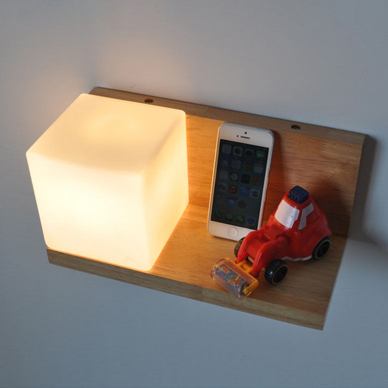 Wood Square Glass Wall Lamp