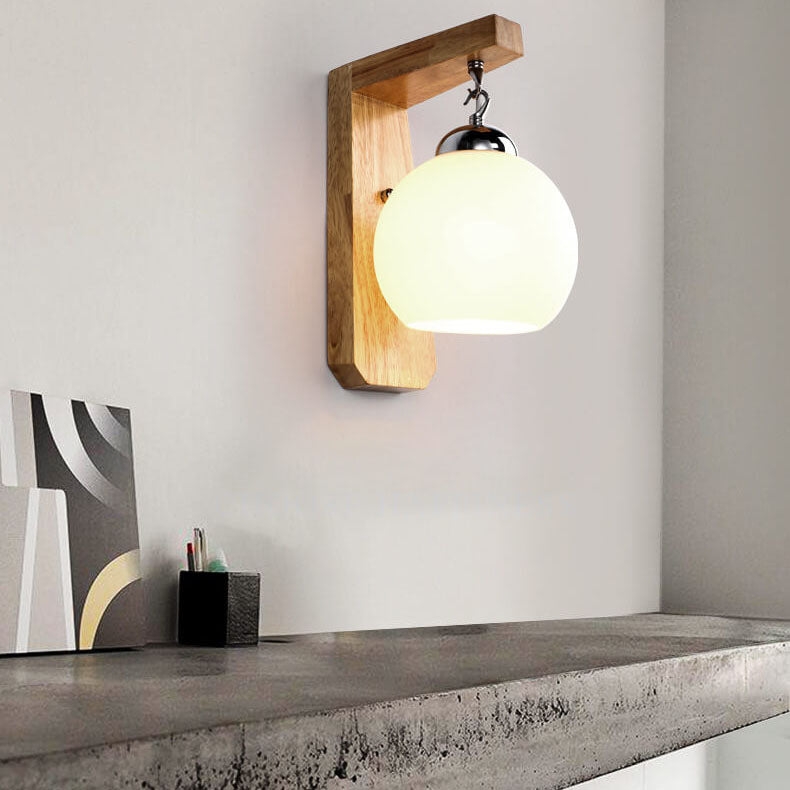 Wooden Arm Glass Globe Wall Lamp