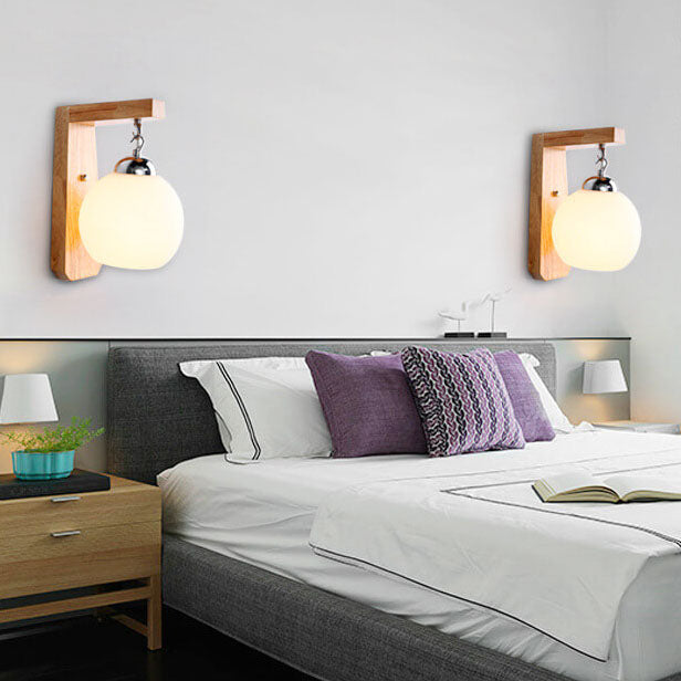 Wooden Arm Glass Globe Wall Lamp