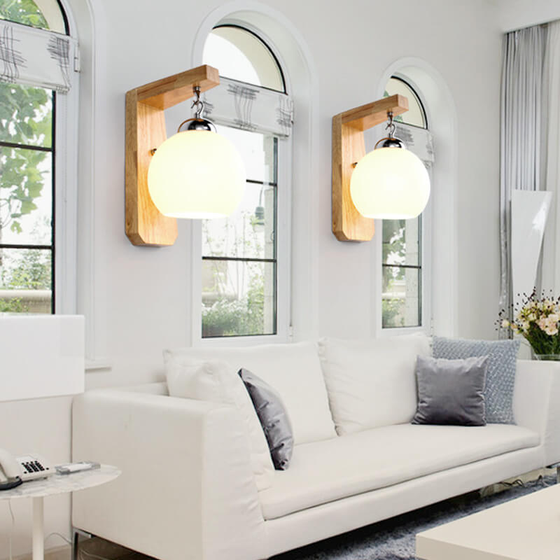 Wooden Arm Glass Globe Wall Lamp