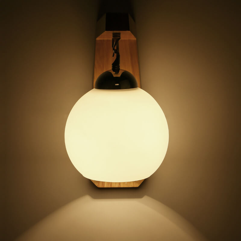 Wooden Arm Glass Globe Wall Lamp