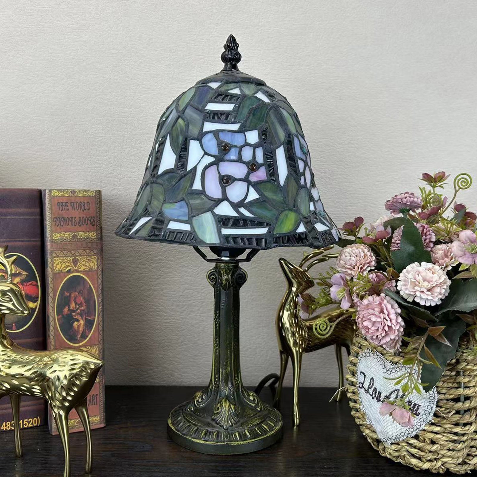 Alloy Glass Dome Flower Table Lamp