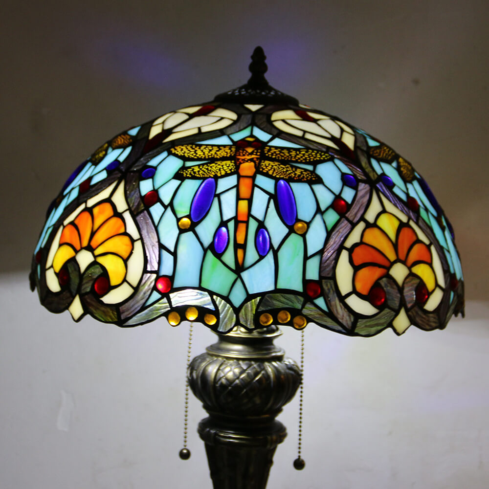 Dragonfly Peacock Glass Resin Table Lamp