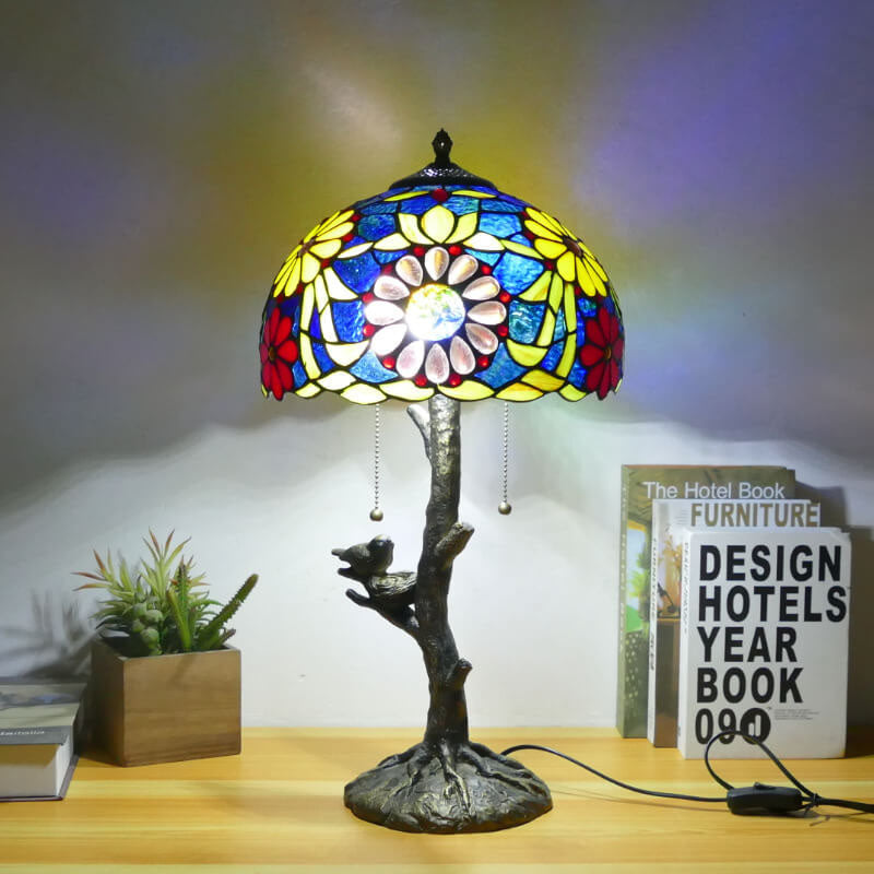 Dragonfly Flower Stained Glass 2-Light Table Lamp