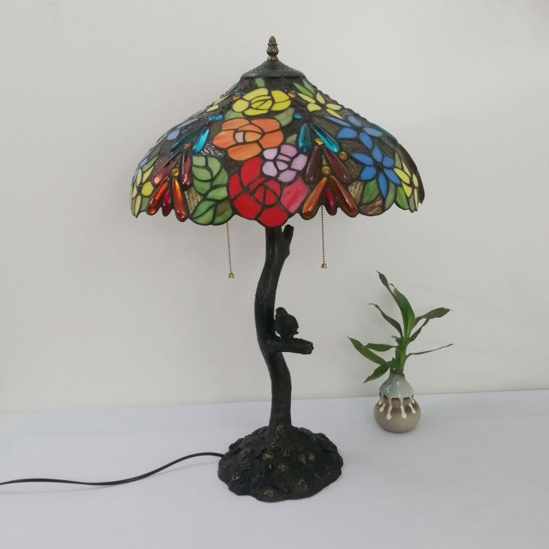 Flower Stained Glass Resin 2-Light Table Lamp