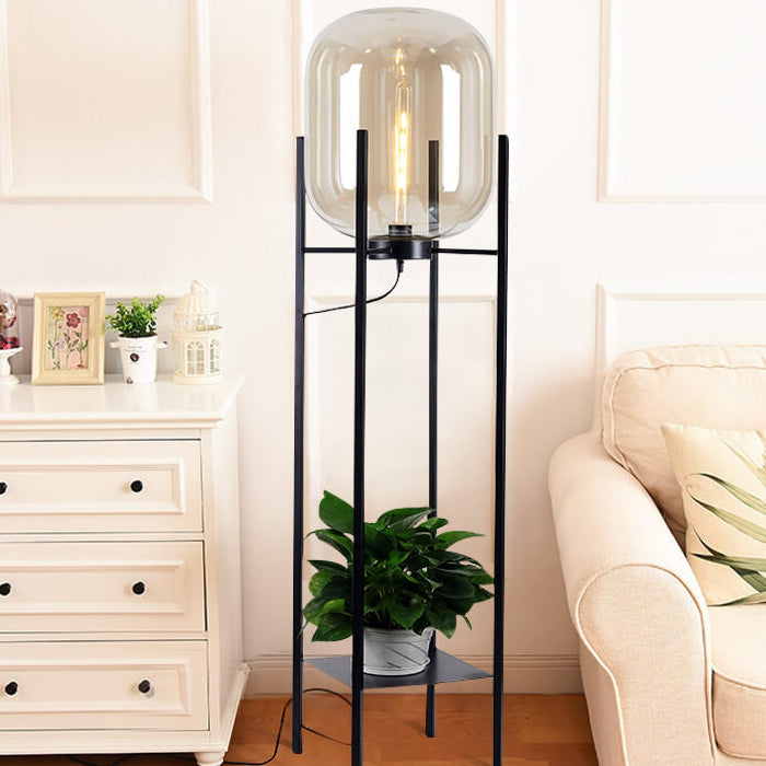 Round Glass Jar Iron Floor Lamp