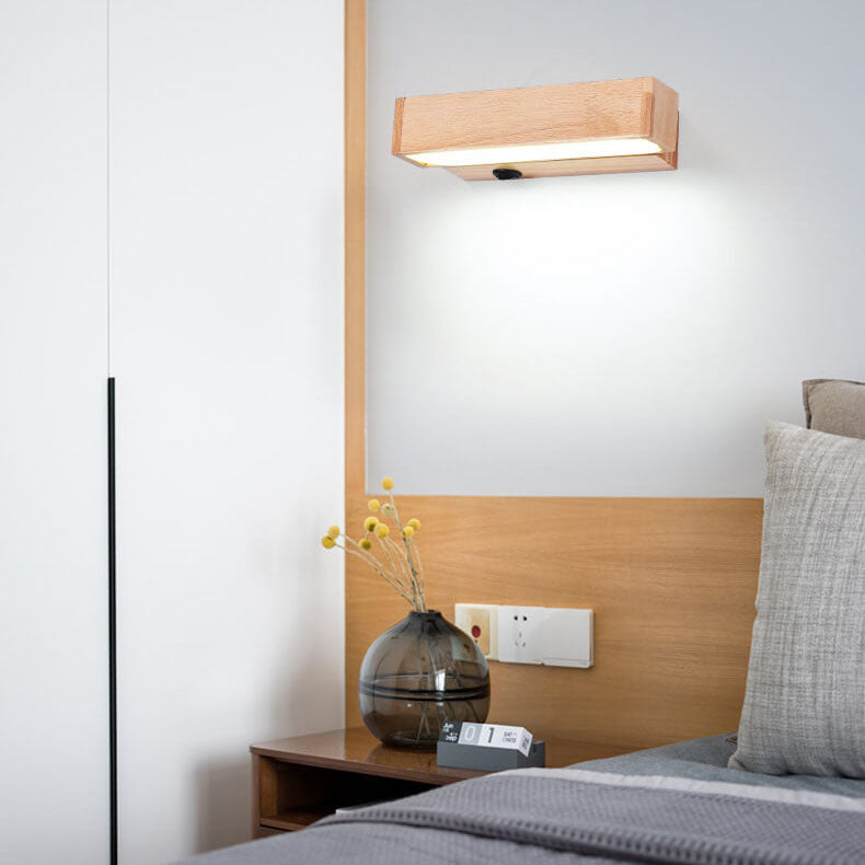 Log Wooden Rectangular Rotatable Wall Lamp