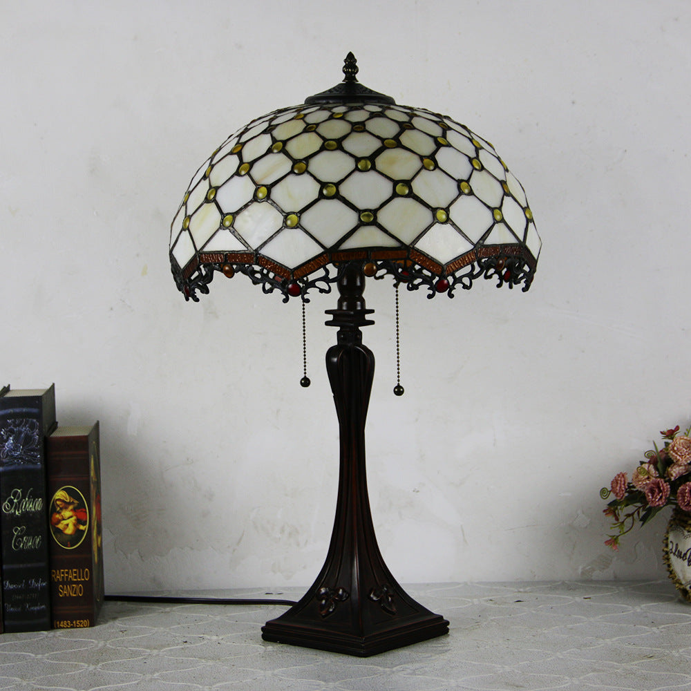 Mediterranean Stained Glass Cone 2-Light Table Lamp