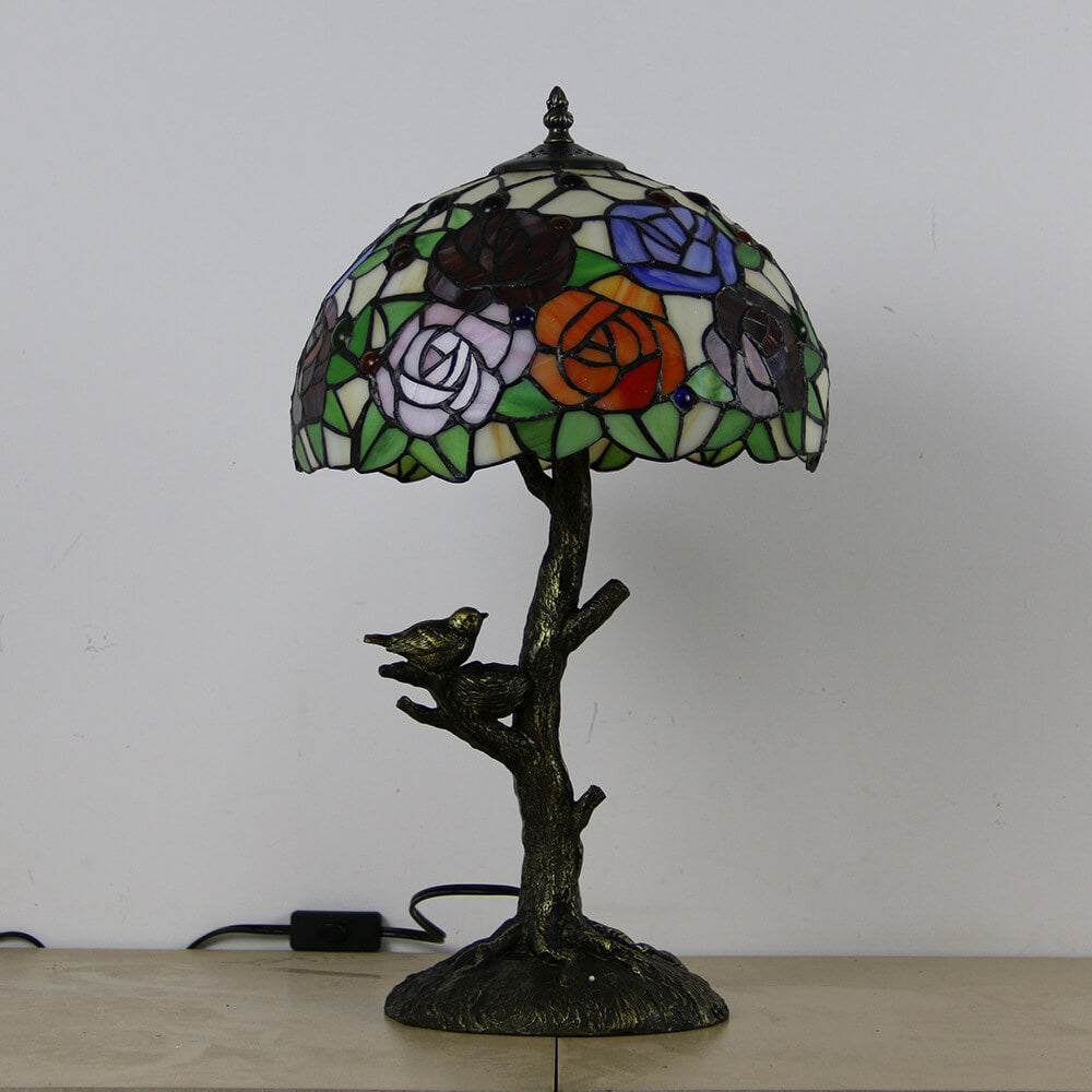 Rose Butterfly Design Stained Table Lamp