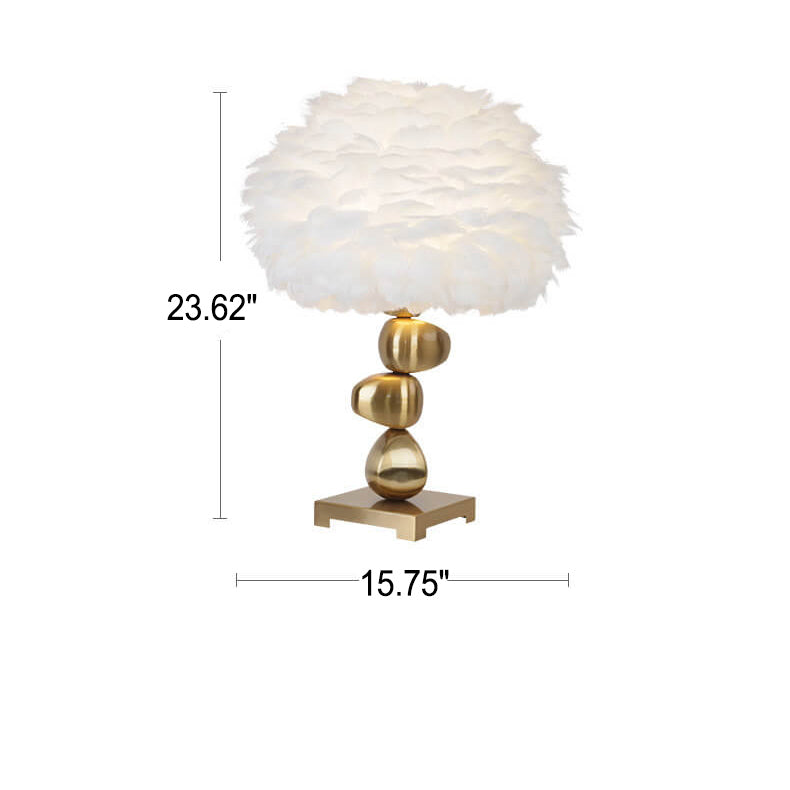 White Feather Pom Pom Table Lamp