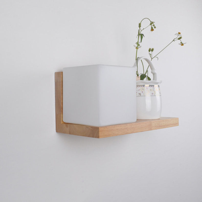 Wood Square Glass Wall Lamp