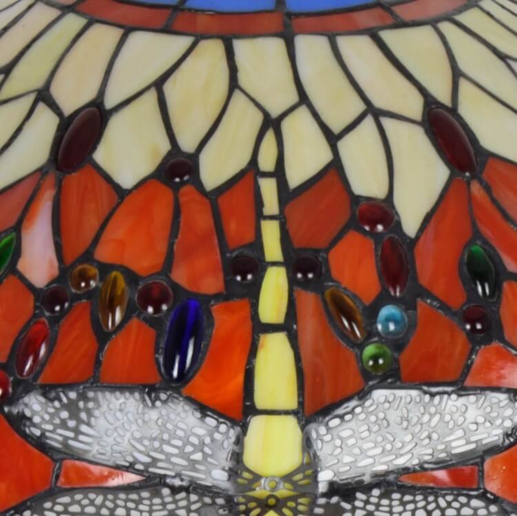 Red Dragonfly Stained Glass 3-Light Table Lamp