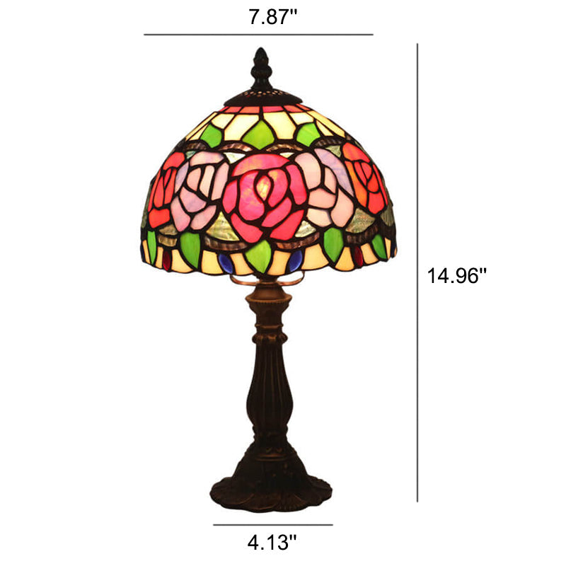 Flowering Rose Stained Glass Table Lamp