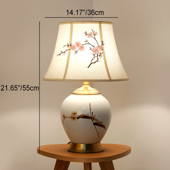 Plum Flower Embroidered Fabric Table Lamp