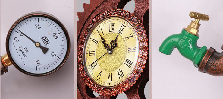 Gear Water Pipe Clock 3-Light Wall Lamp