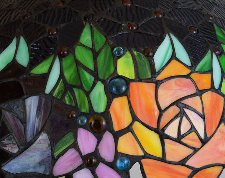 Roses Stained Glass 3-Light Table Lamp