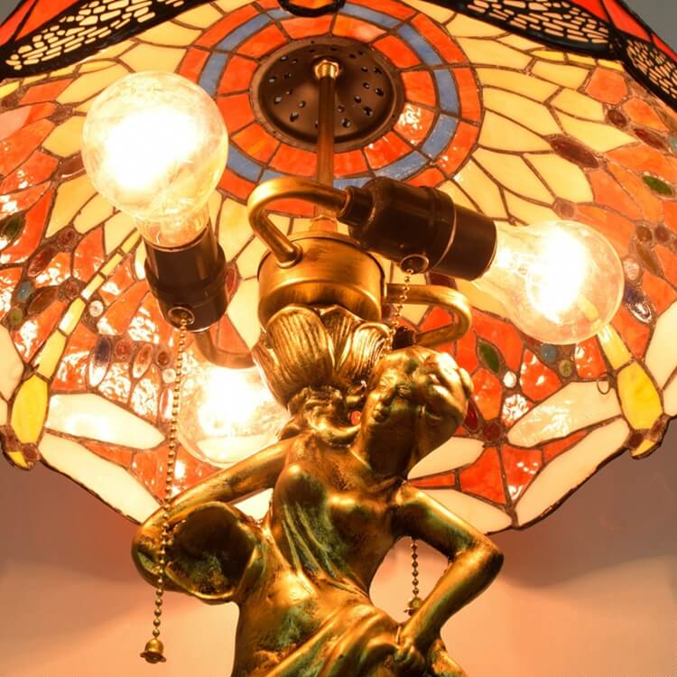Red Dragonfly Stained Glass 3-Light Table Lamp