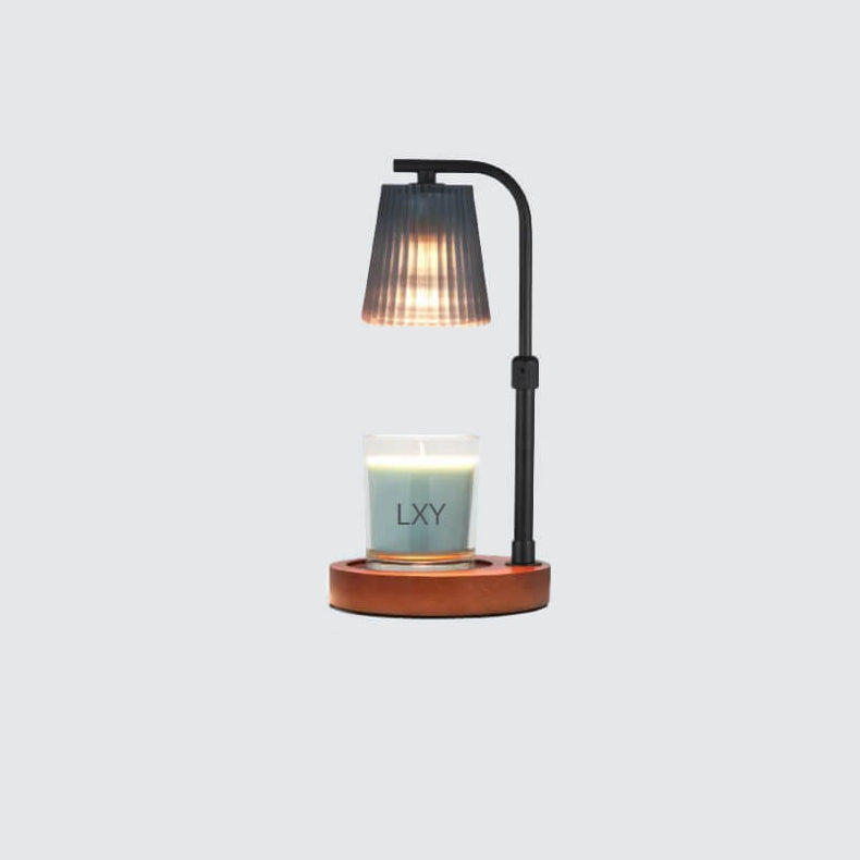 Pleated Glass Lampshade Wood Table Lamp