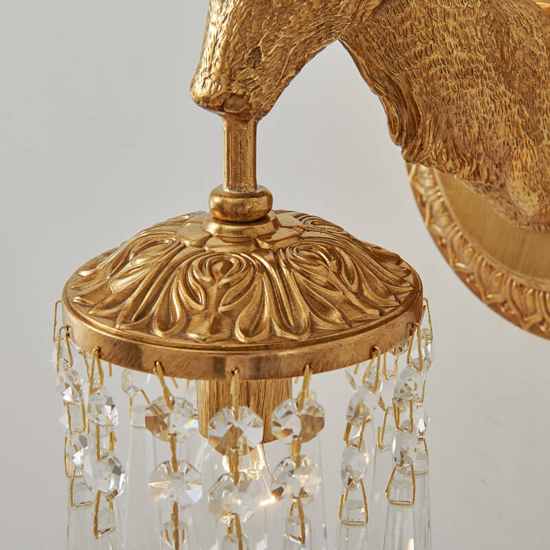 Deer Head Brass Crystal Wall Lamp