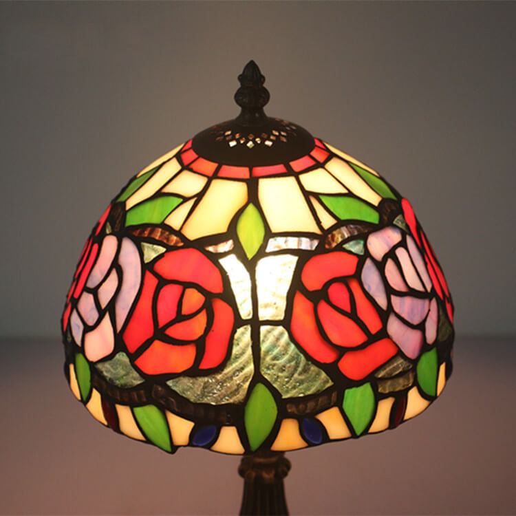 Flowering Rose Stained Glass Table Lamp