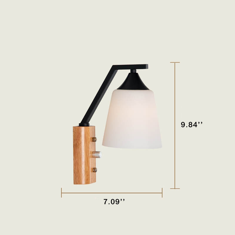 Solid Wood Glass Bell Wall Lamp