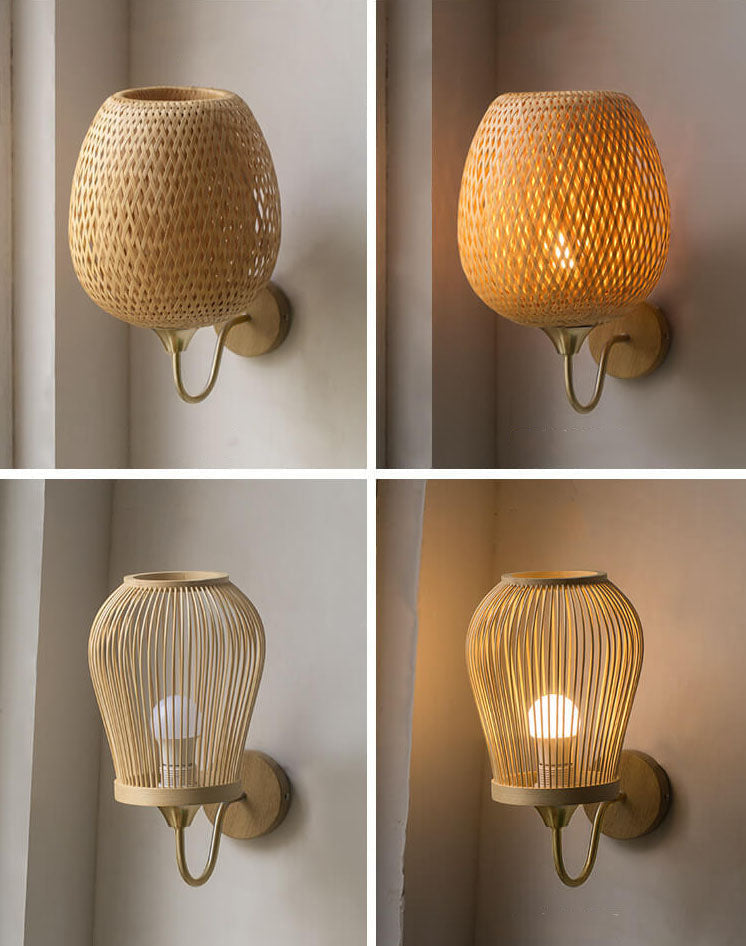 Bamboo Weaving Handwoven Round Wall Lamp