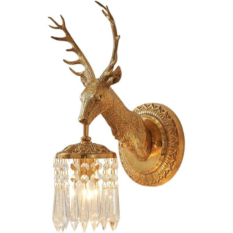 Deer Head Brass Crystal Wall Lamp