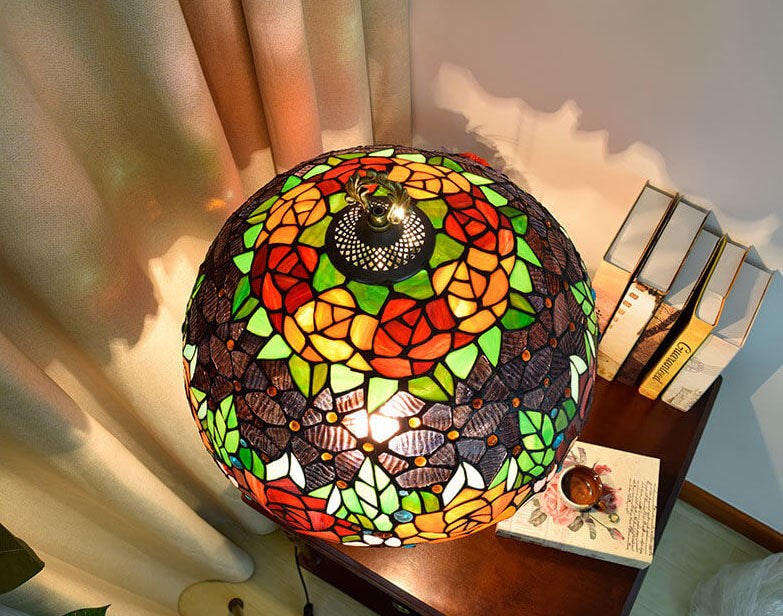 Roses Stained Glass 3-Light Table Lamp
