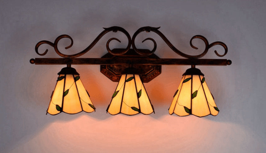 Leaf Stained Glass 3-Light Wall Lamp