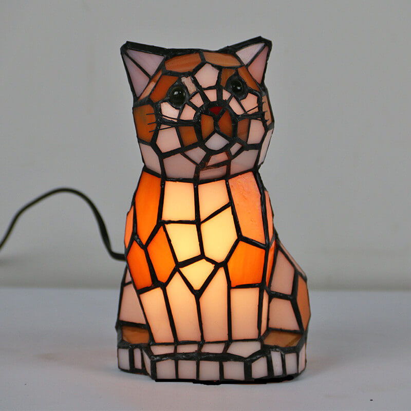 Cats Dogs Stained Glass Table Lamp