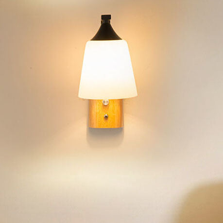 Solid Wood Glass Bell Wall Lamp