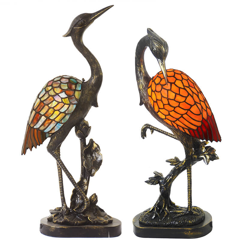 Crane Stained Glass Table Lamp