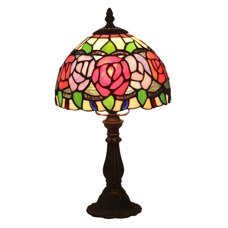 Flowering Rose Stained Glass Table Lamp