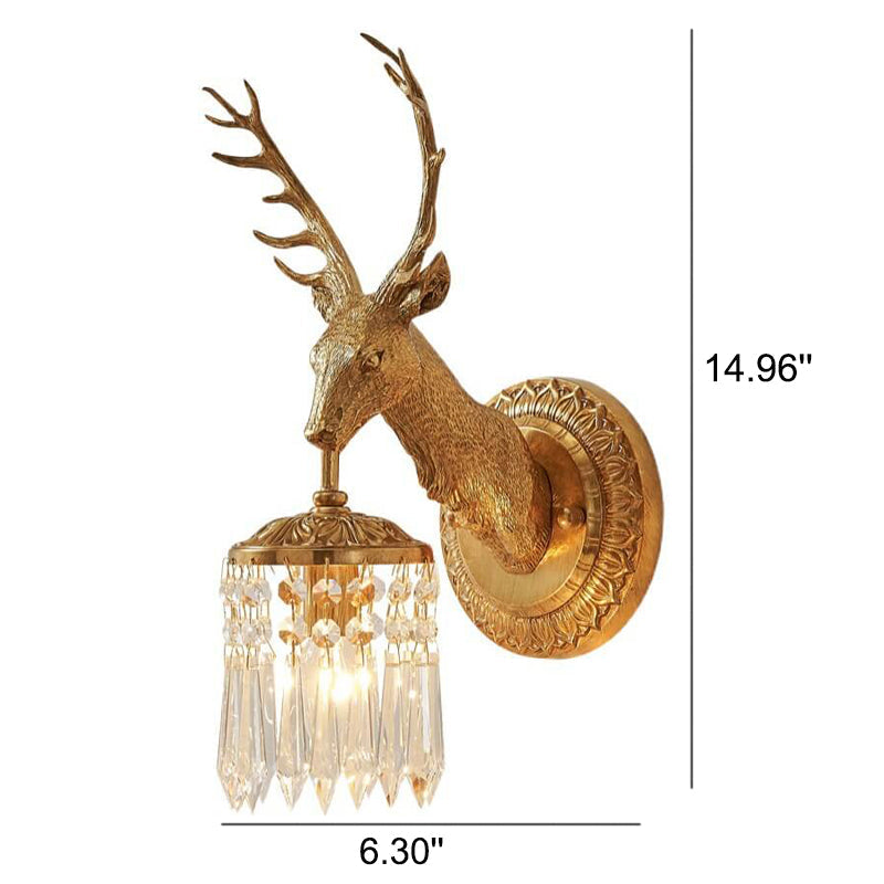 Deer Head Brass Crystal Wall Lamp