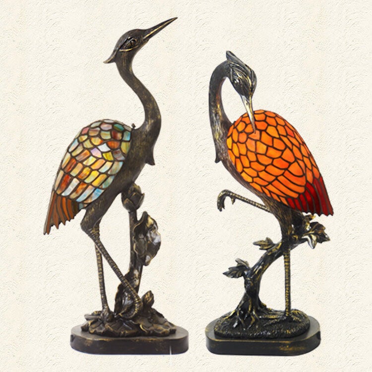 Crane Stained Glass Table Lamp