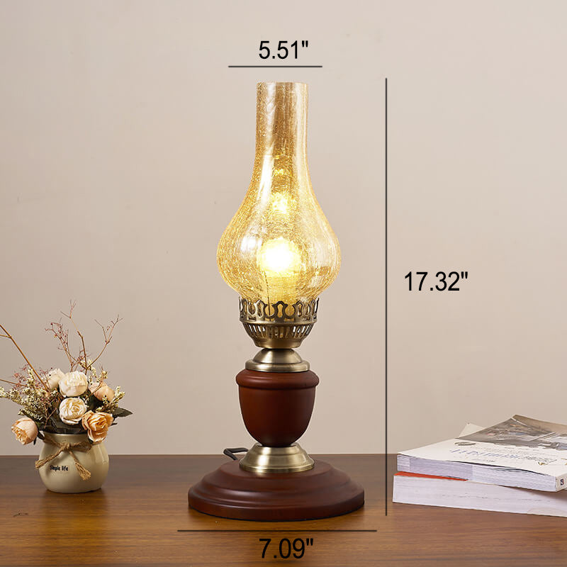 All Brass Wooden Glass Table Lamp