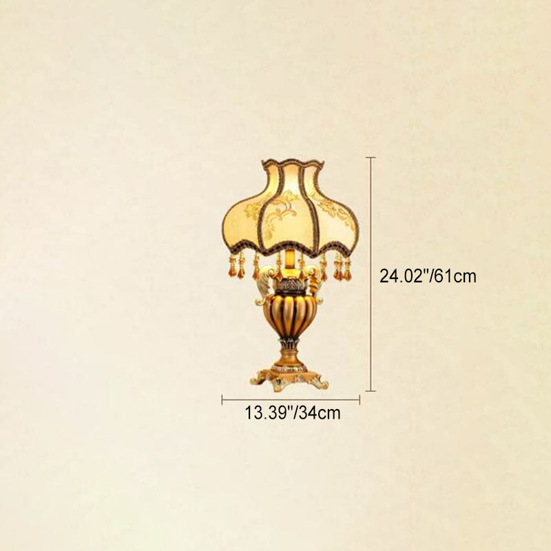 Fabric Beaded Curtain Resin Table Lamp