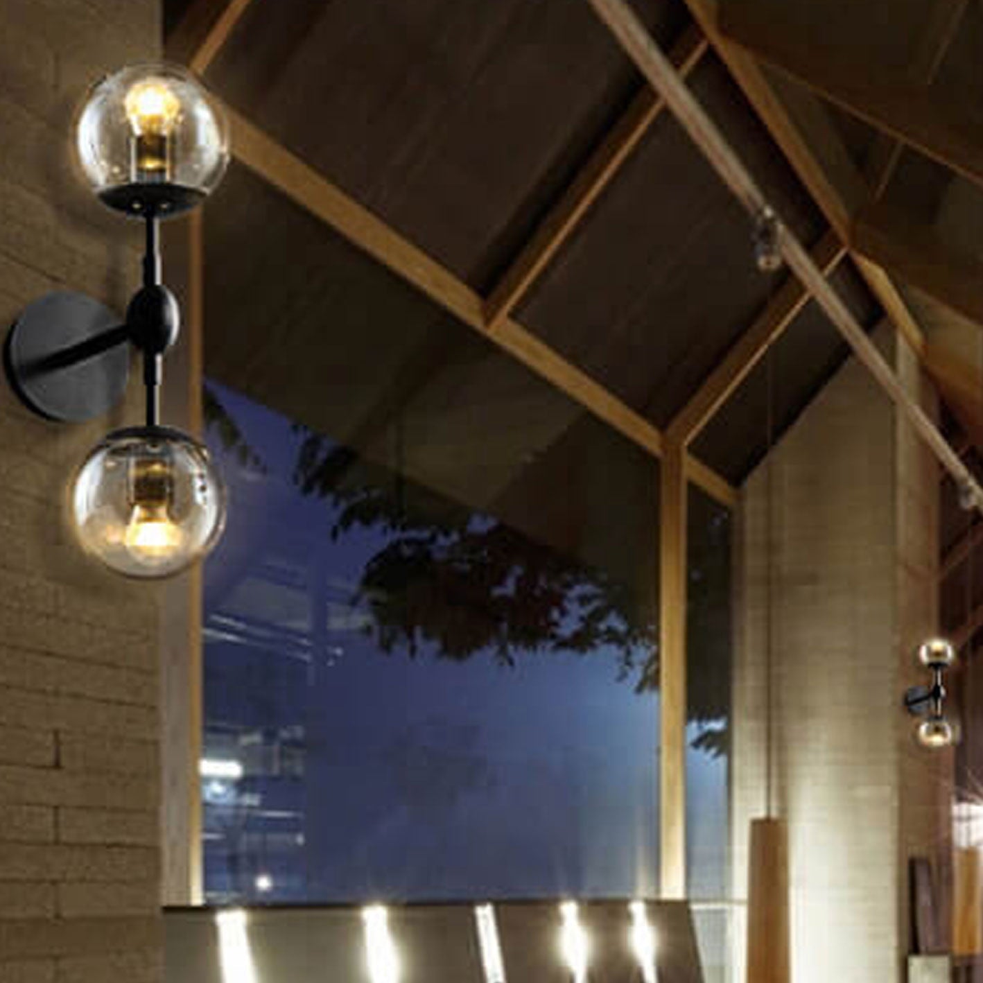 Glass Wrought Iron 2-Light Wall Lamp