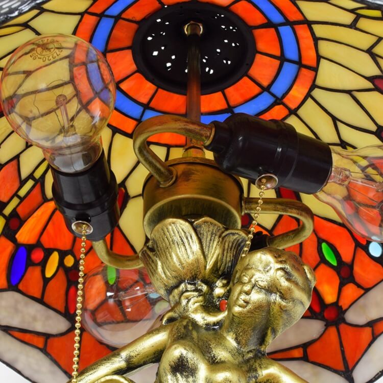 Red Dragonfly Stained Glass 3-Light Table Lamp