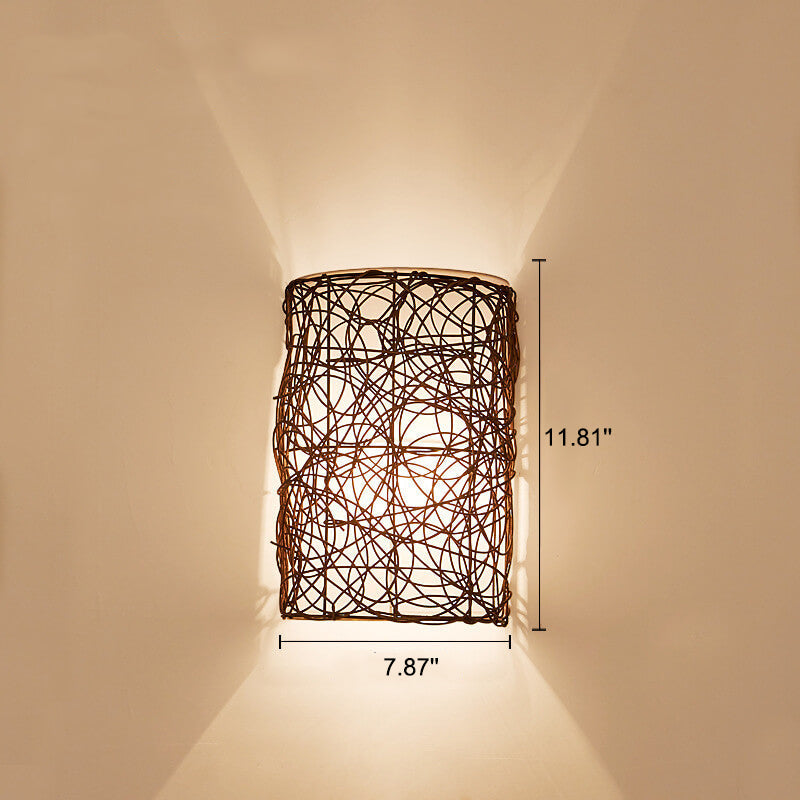 Rattan Weaving Half-Cylinder Wall Lamp
