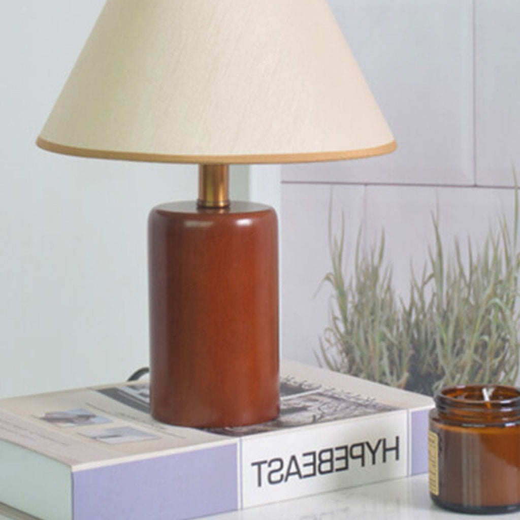 Pleated Cone Fabric Wooden Table Lamp