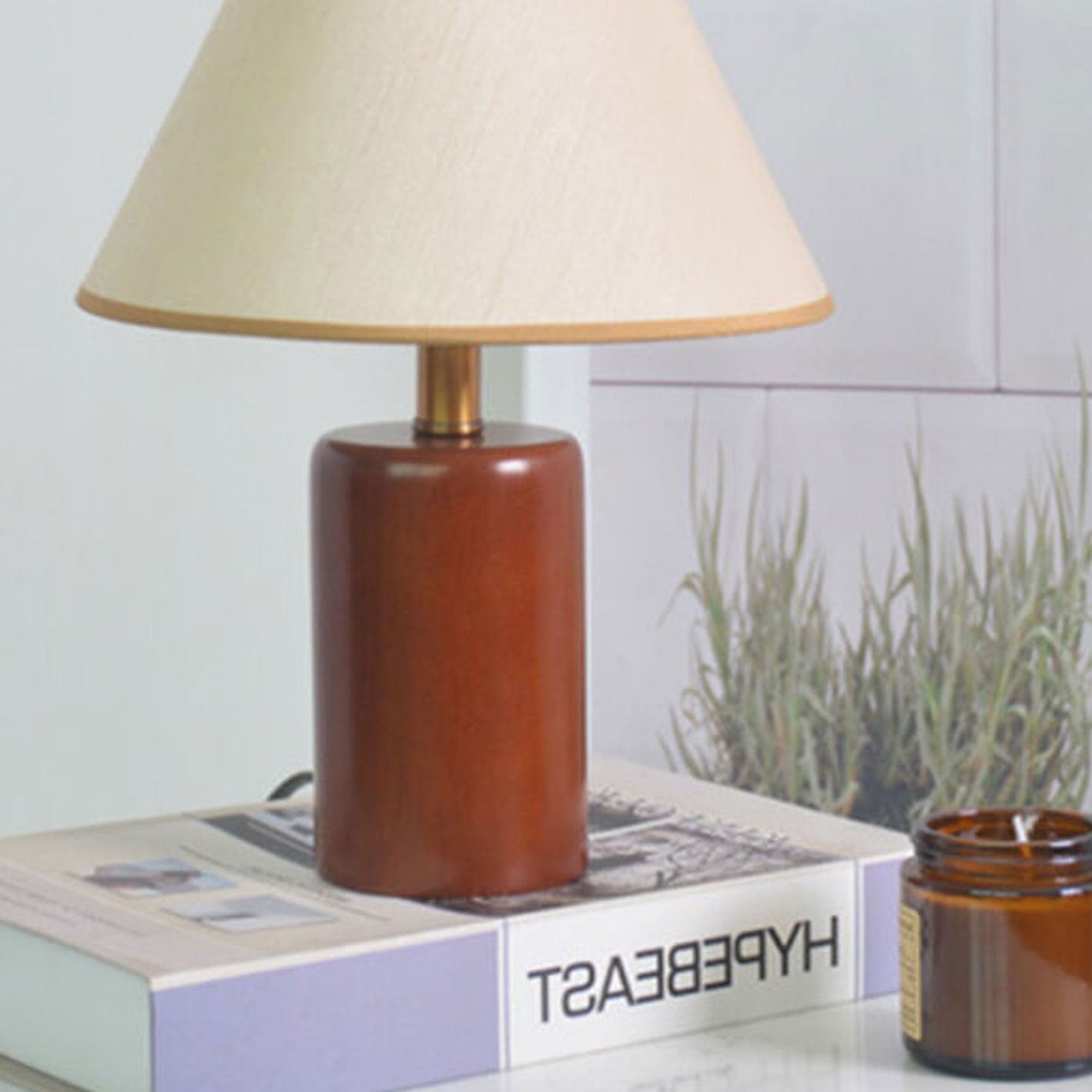 Pleated Cone Fabric Wooden Table Lamp
