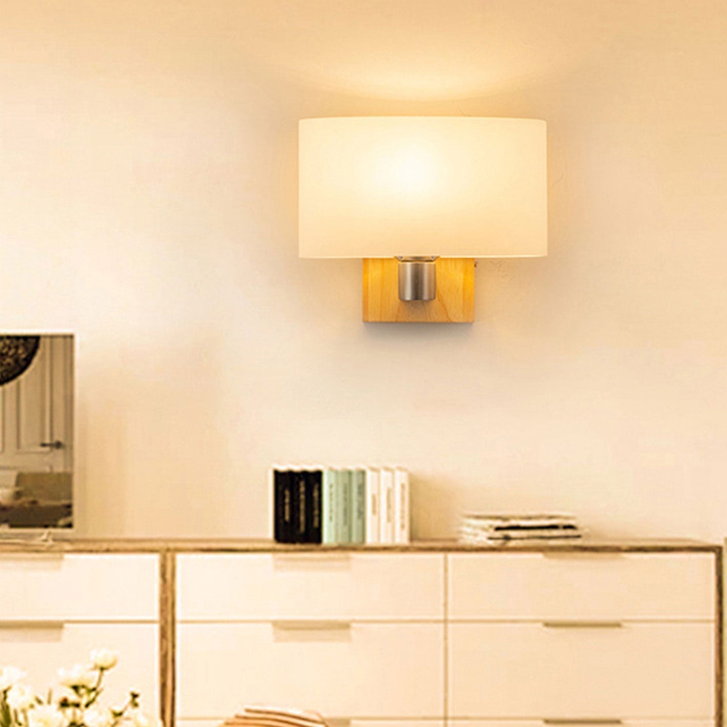 Solid Wood Glass Wall Lamp