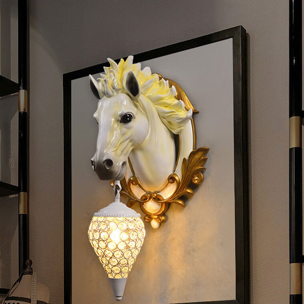 Resin Horse Head Lantern Wall Lamp