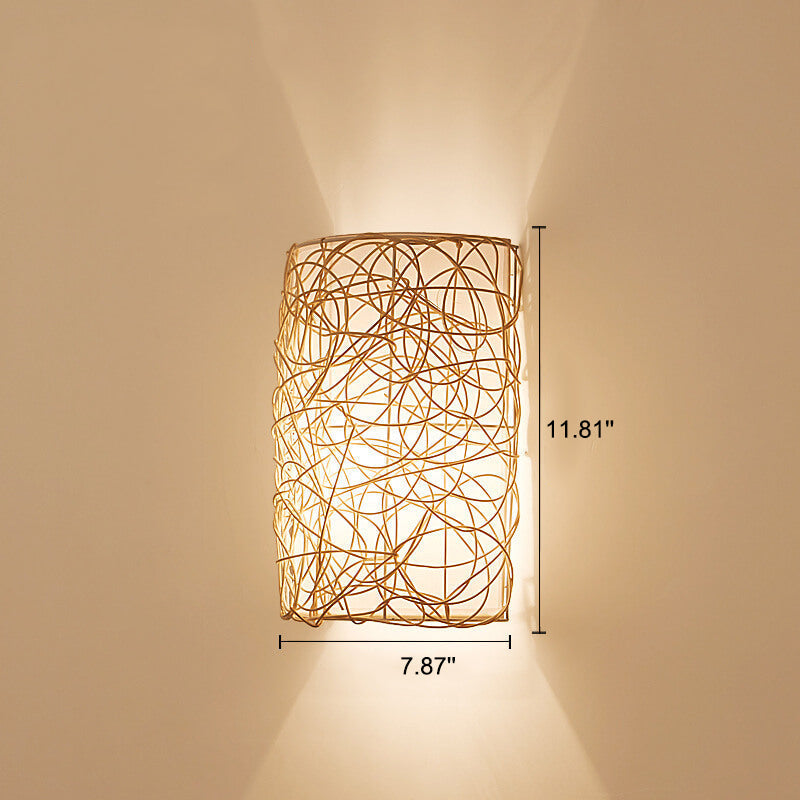 Rattan Weaving Half-Cylinder Wall Lamp