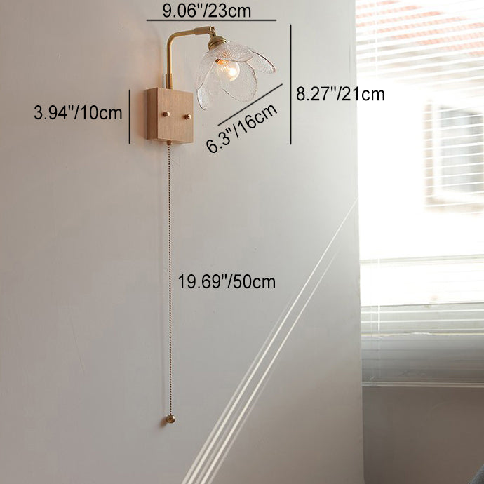 Wood Brass Glass Flower Wall Lamp